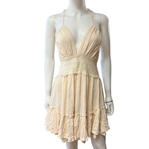 R. Vivimos Boho Crochet Tiered Dress Gauzy Prairie Euro Fairycore Cottagecore S
